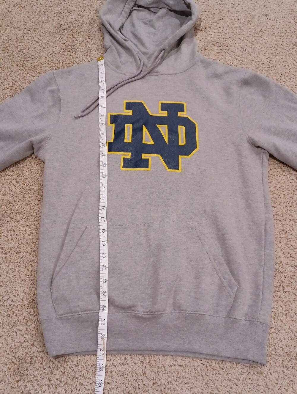 Notre Dame Men's Gray Hoodie with Navy & Gold Crest Size S - Picture 9 of 9